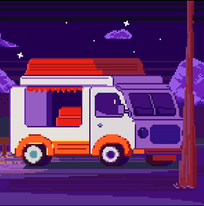 Фургончик с едой ночью у дороги